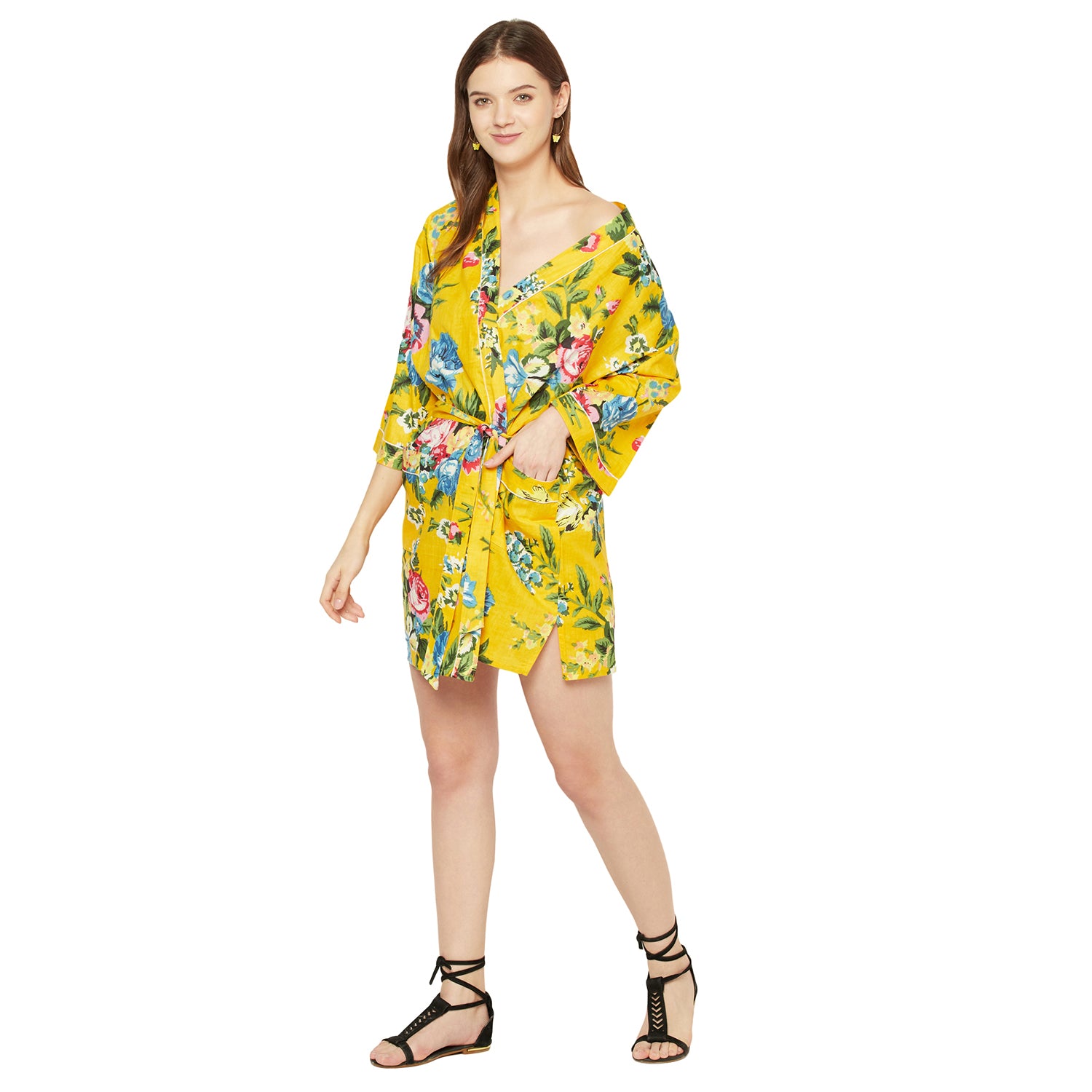 'Radiant Blooms' 100% Cotton Kimono Robe