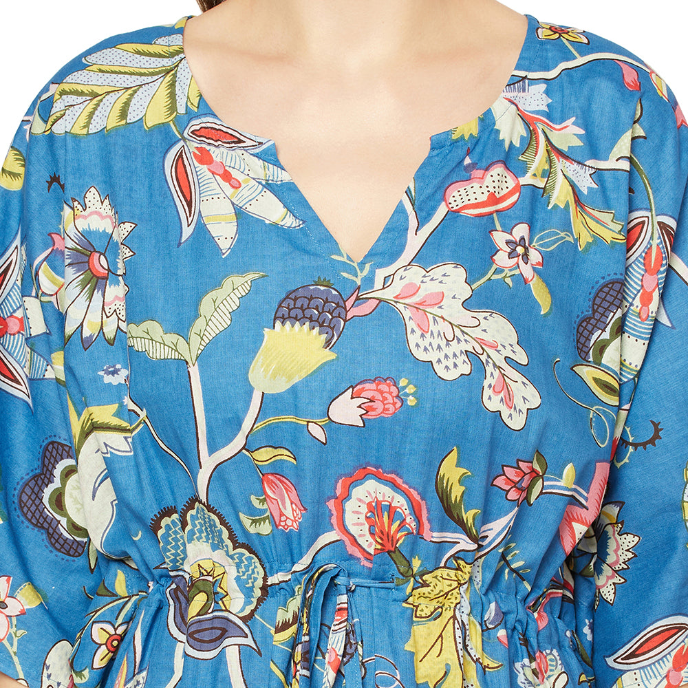 'Cerulean Charm' 100% Cotton Kaftan