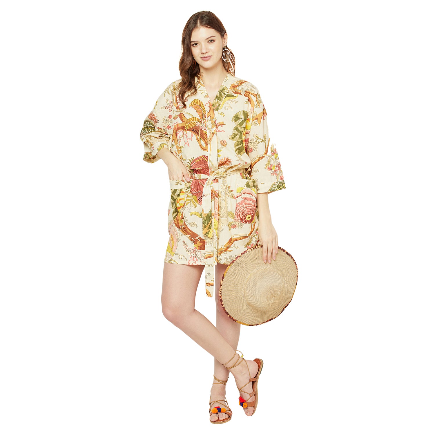 'Tropical Retreat' 100% Cotton Kimono Robe