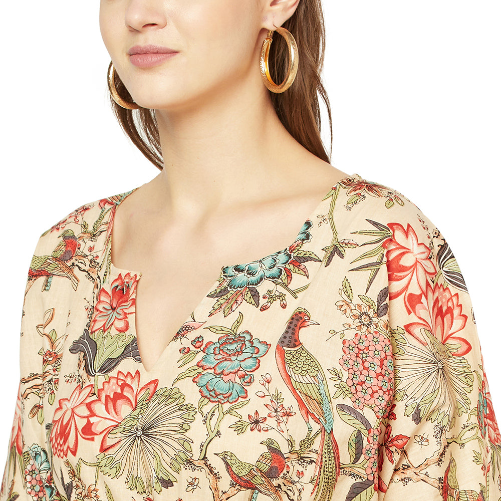 'Beige Blossoms' 100% Cotton Kaftan