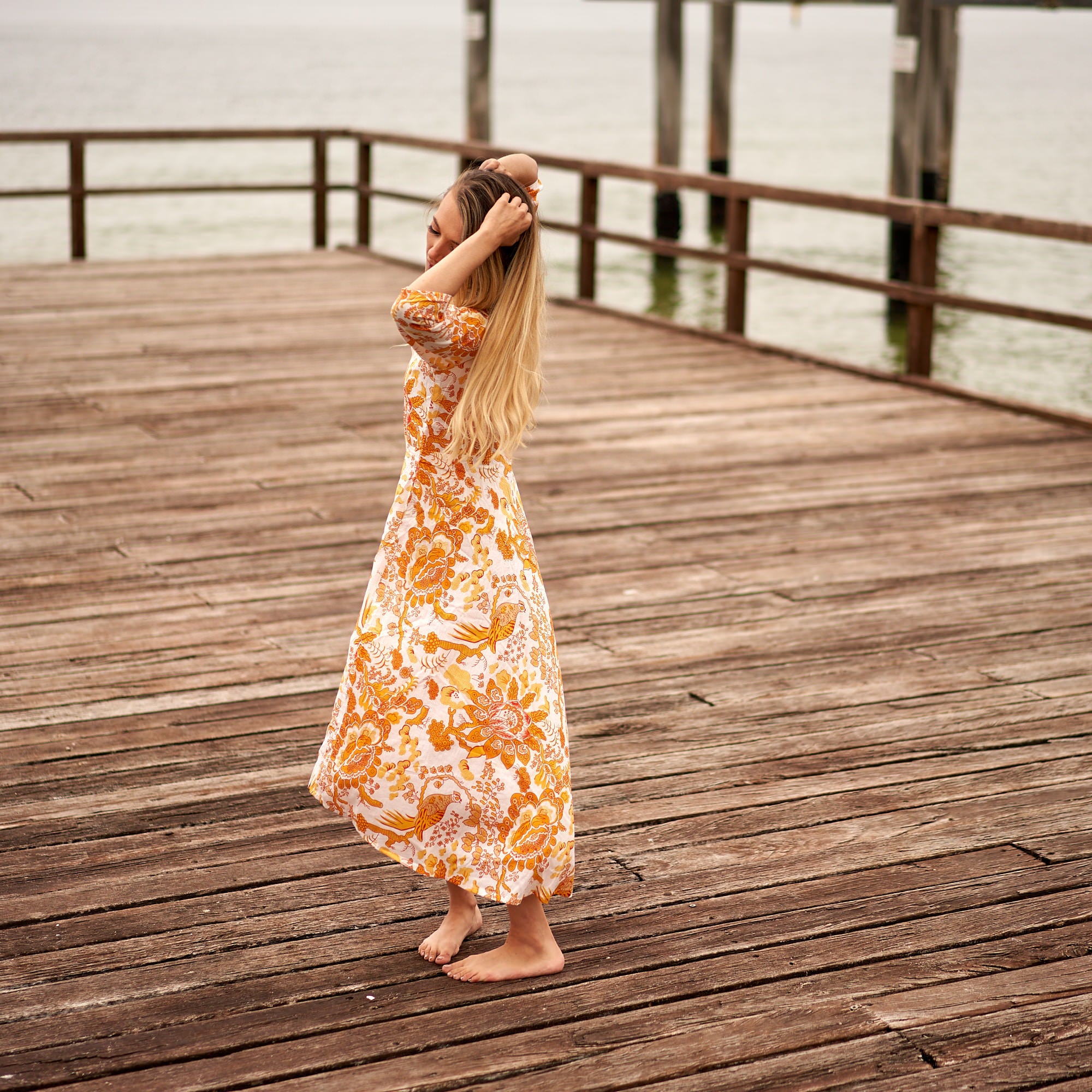 Long sleeve cotton maxi dress with fusion print, resort wear style
Flowing maxi dress with mixed prints, ideal for holidays and travel
Lightweight cotton umbrella dress, unique floral animal design