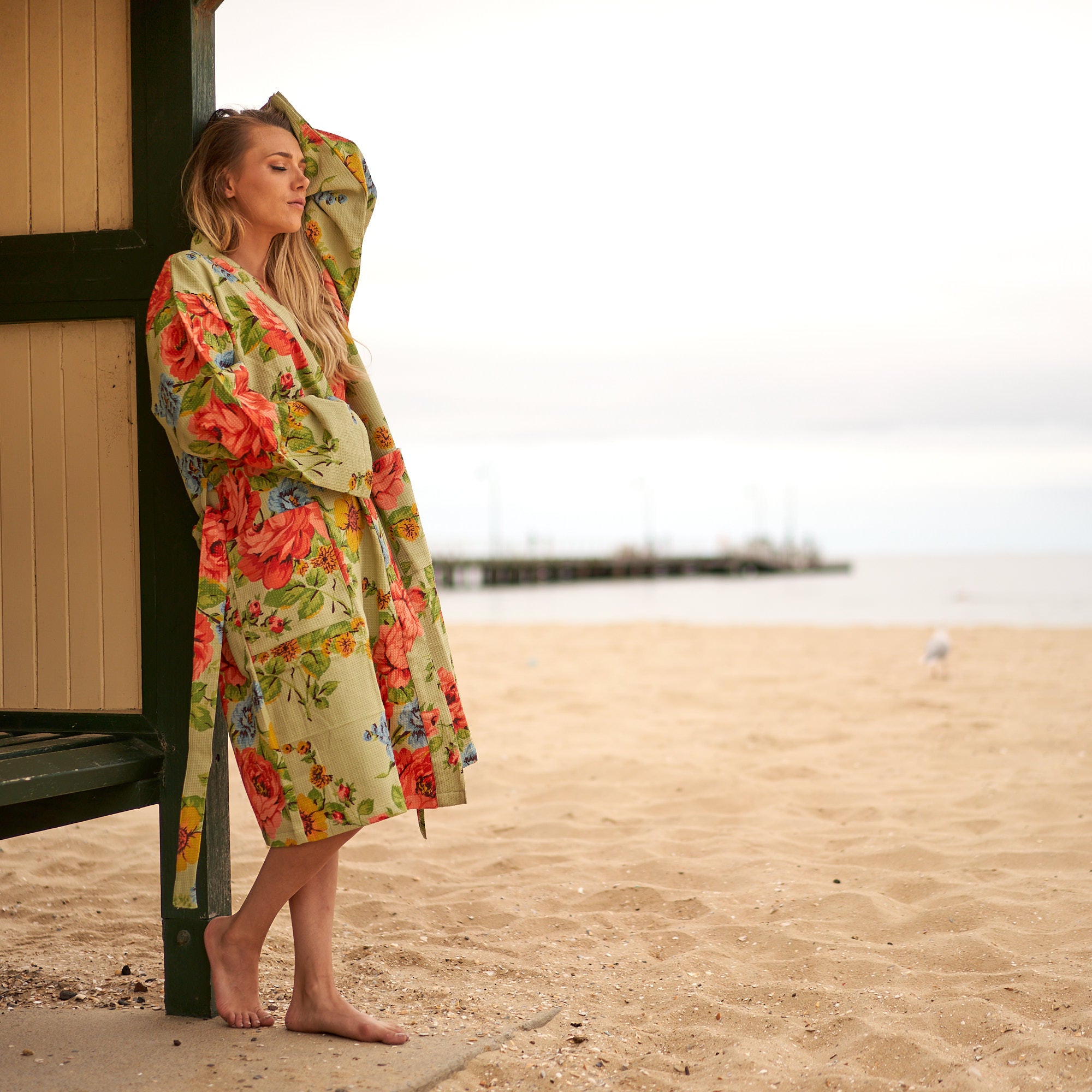 'Nature's Nectar' 100% Waffle Cotton Kimono Robe Robe