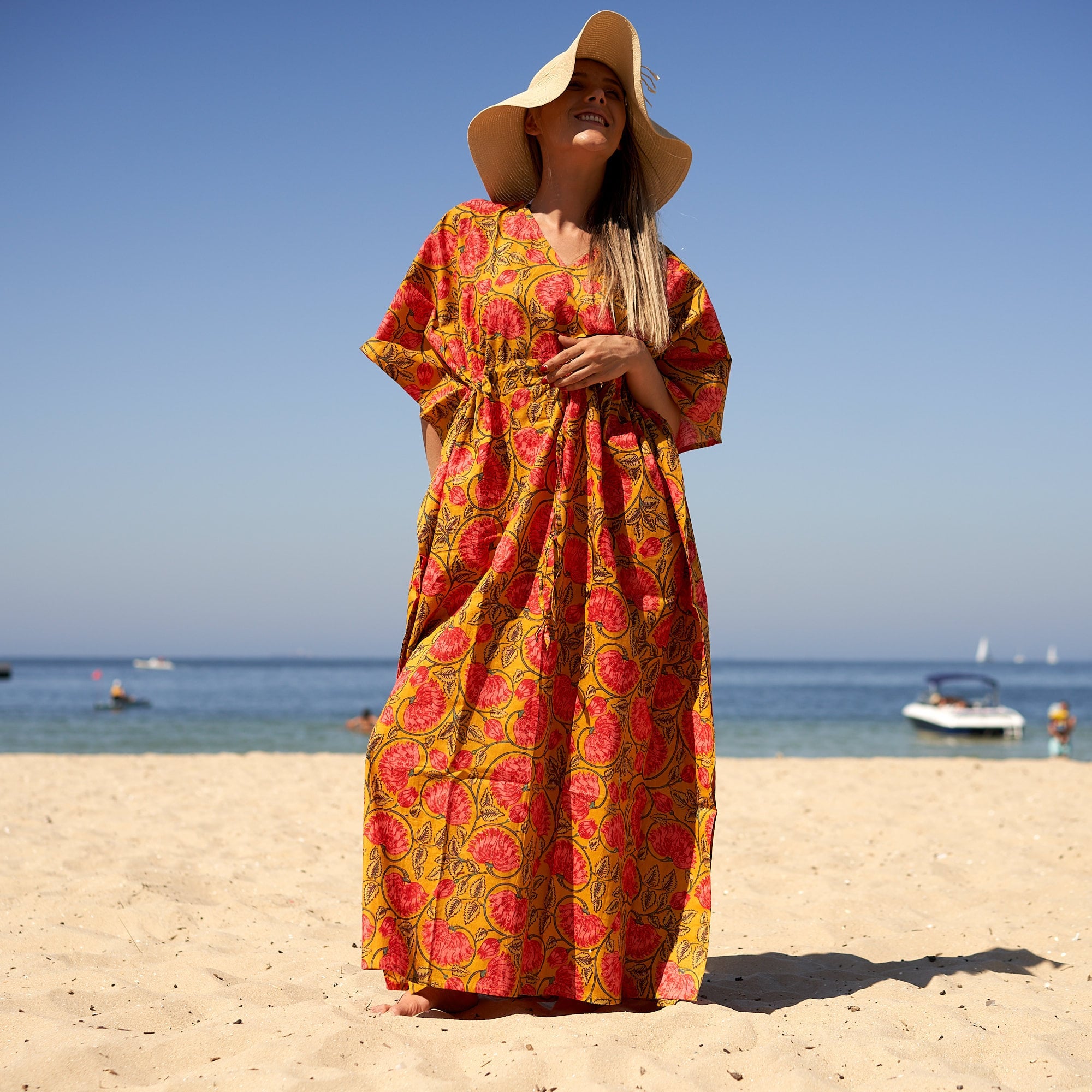 'Sunshine Soiree' 100% Cotton Kaftan