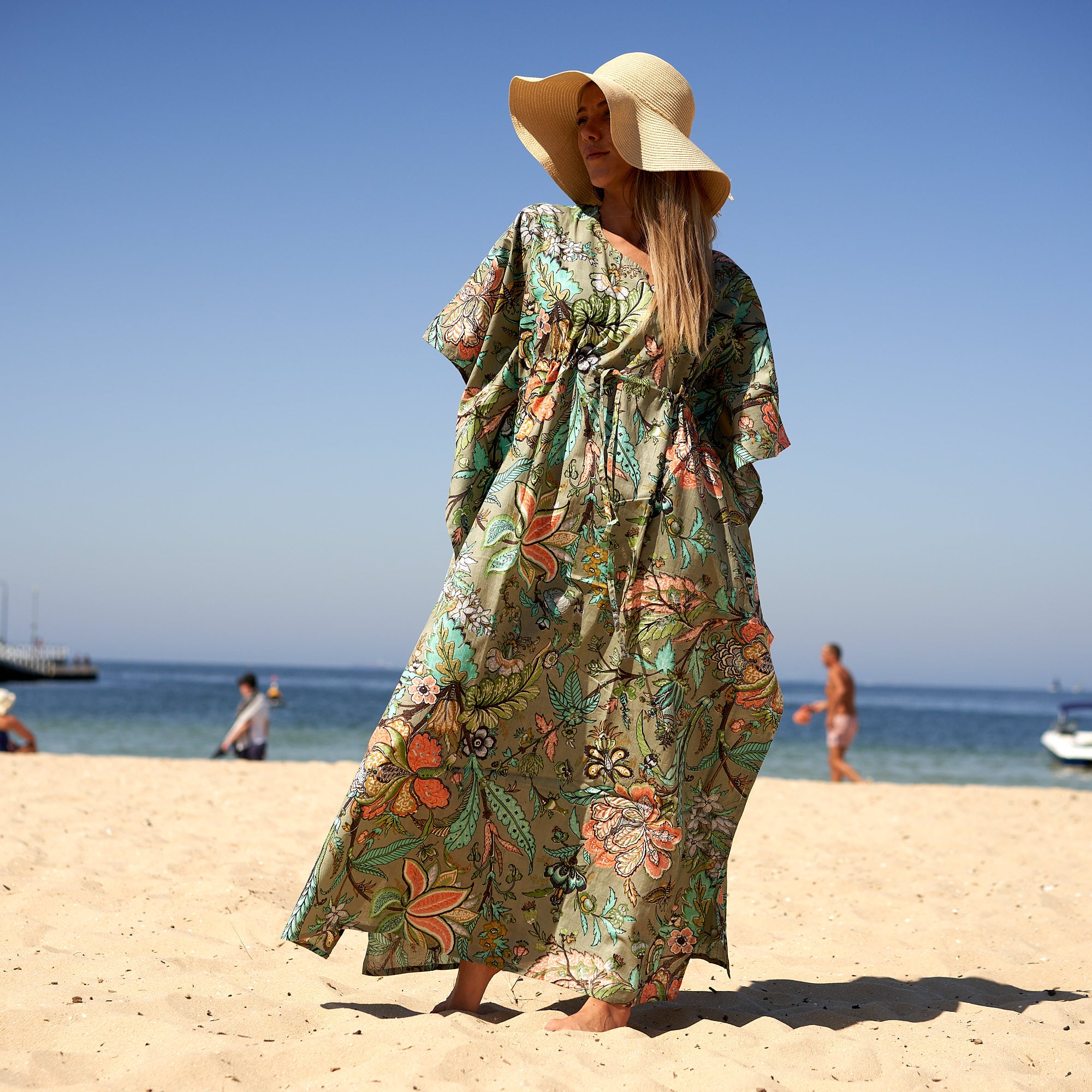 White Floral Cotton Kaftan Australia