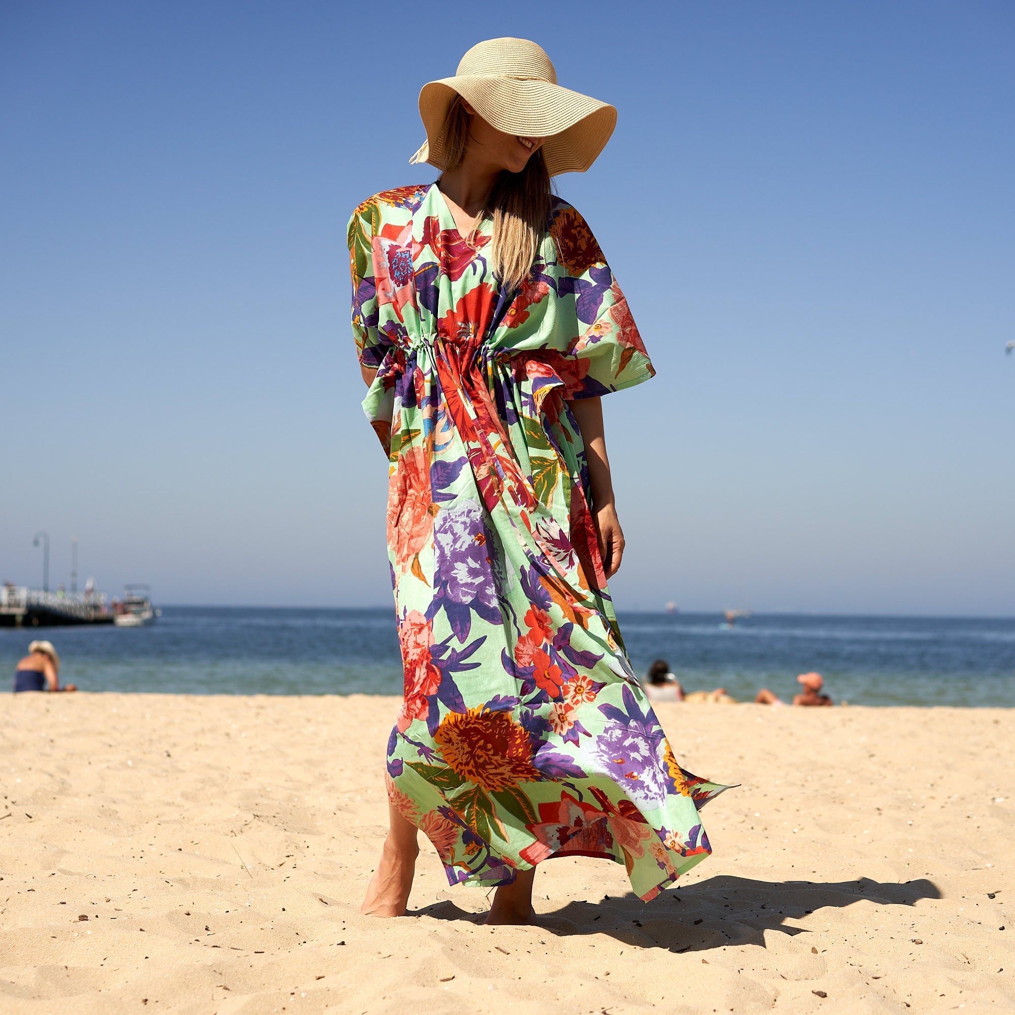 'Ocean Florals' 100% Cotton Kaftan