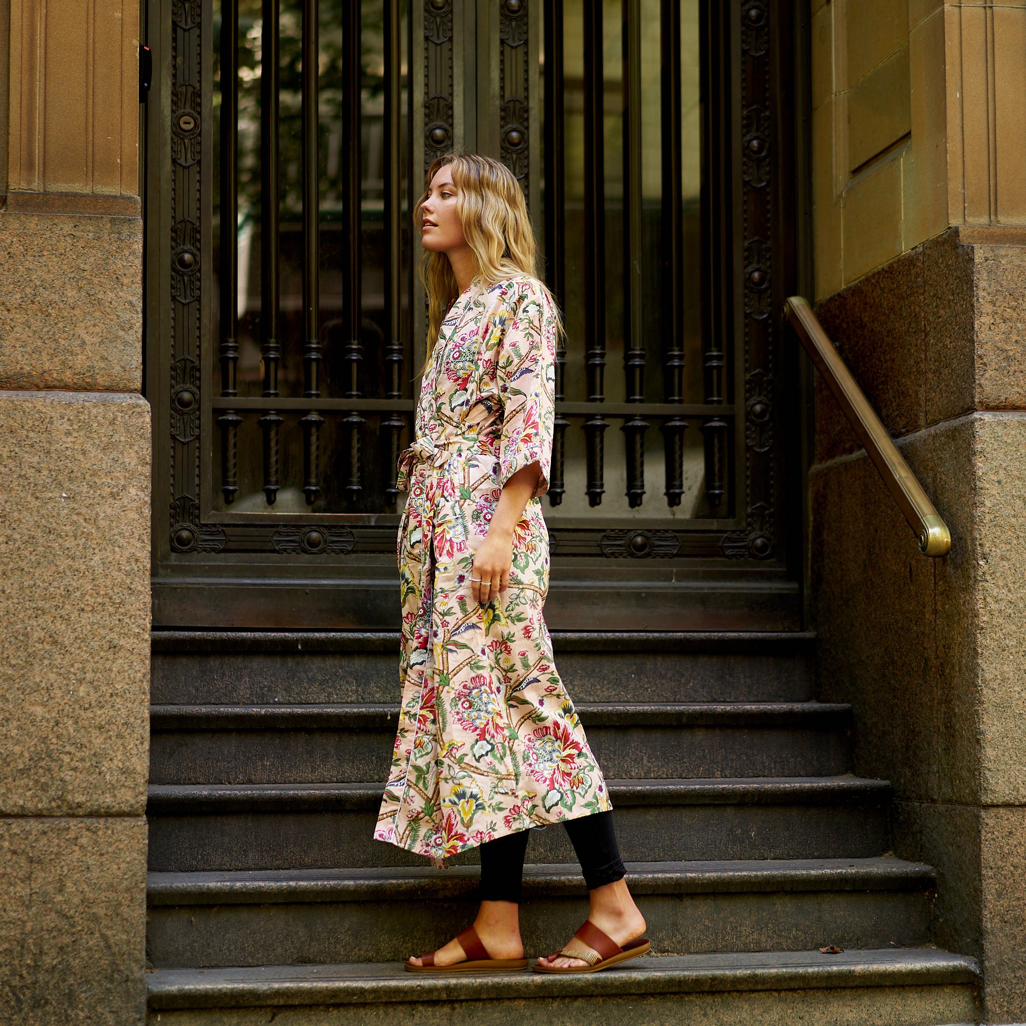 'Frida's Floral Serenade' 100% Cotton Kimono Robe