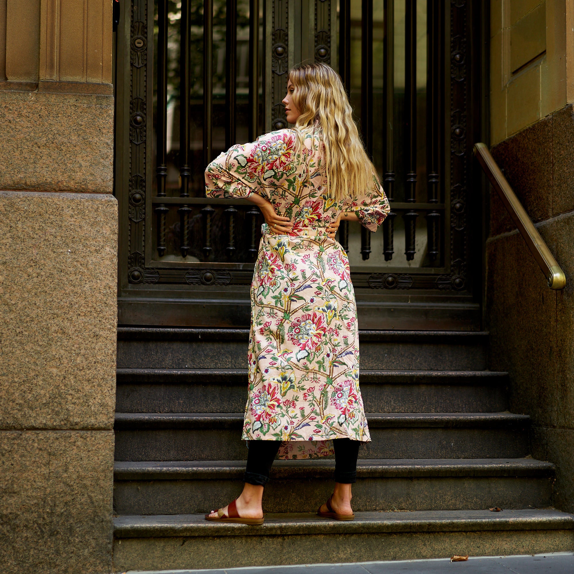 'Frida's Floral Serenade' 100% Cotton Kimono Robe