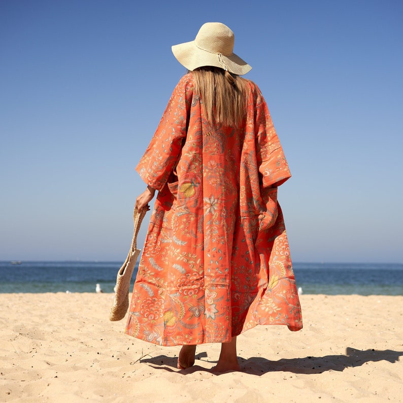 'Tidal Tranquility' 100% Waffle Cotton Kimono Robe