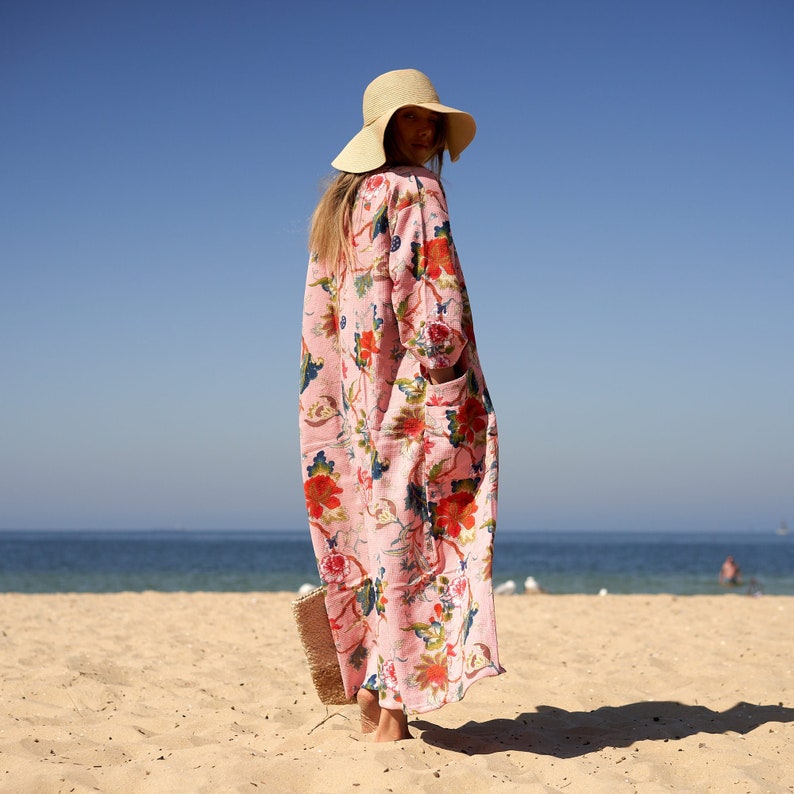 'Seaside Vibes' 100% Waffle Cotton Kimono Robe