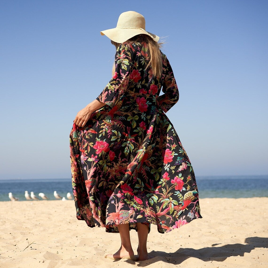 cotton wrap maxi dress 'Tropical Treasures' 100% Cotton Maxi Dress L/XL