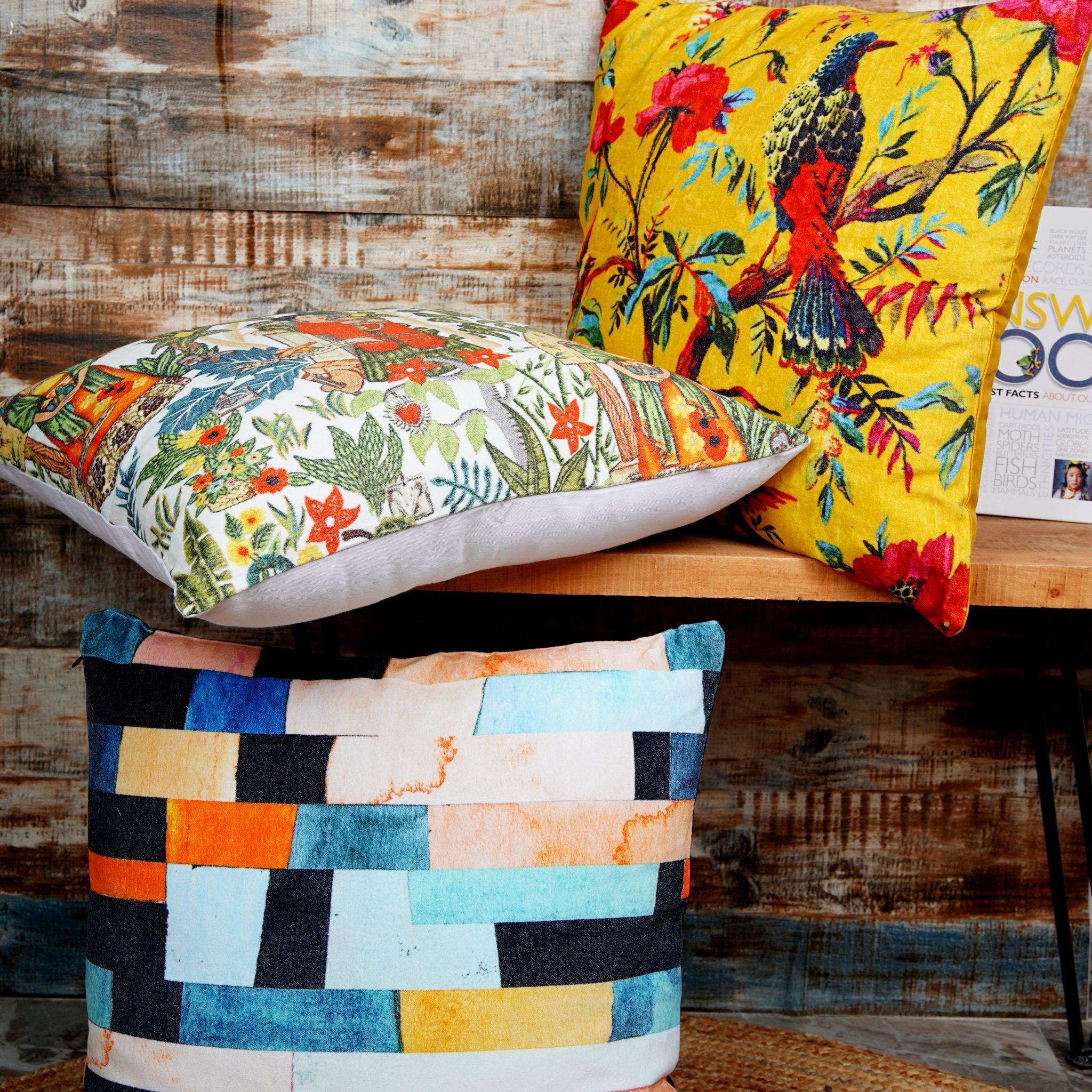 'Colorful Collage' 100% Cotton Velvet Cushion Cover