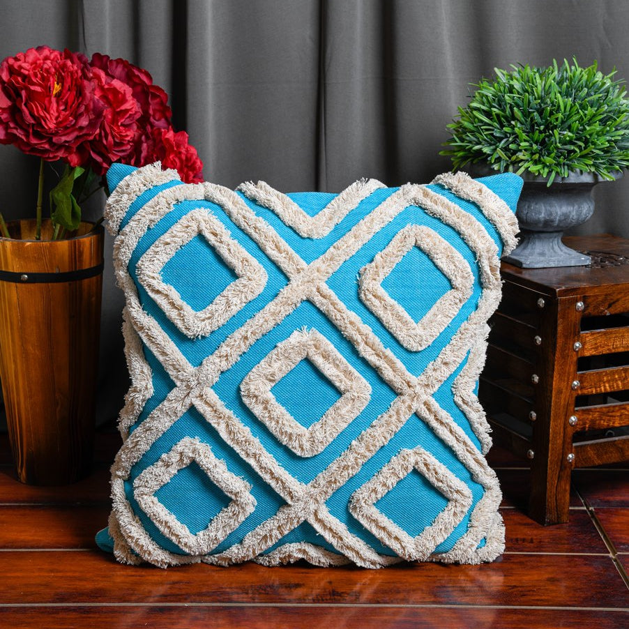Linen Connections Moroccan Tassels Cushion Cover - Tufted Blue