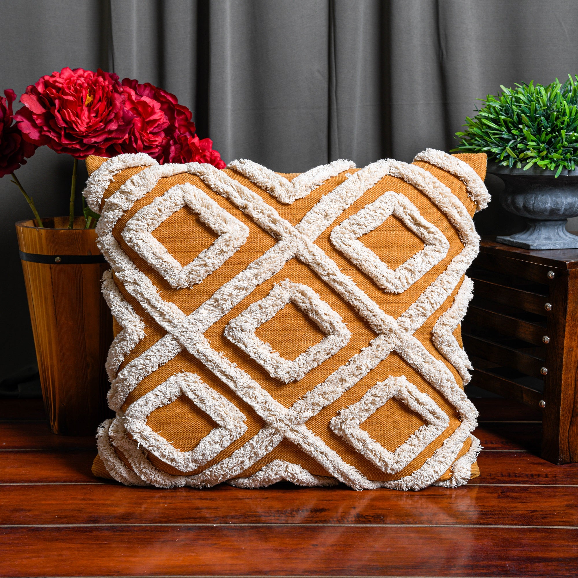 'Mustard & Cream' Hand-Woven Cotton Wool Cushion Cover