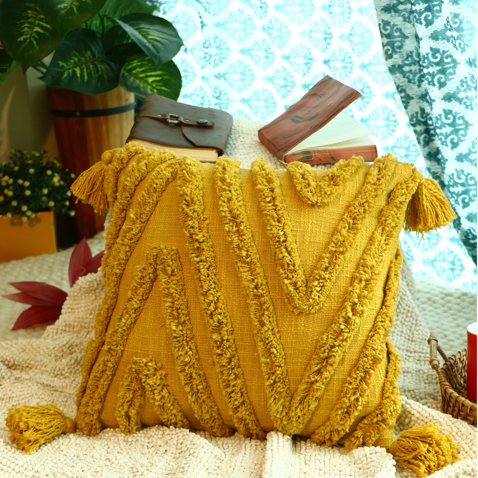 Linen Connections Moroccan Tassels Cushion Cover - Yellow