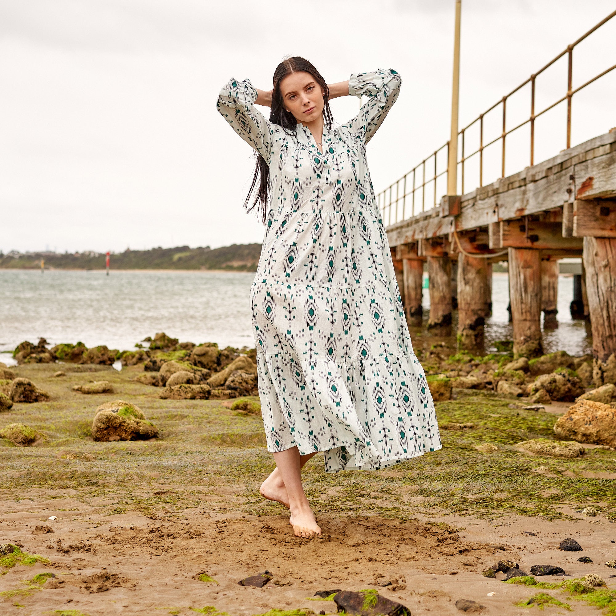 Breezy Bohemian' 100% Cotton Maxi Dress - Main Image
