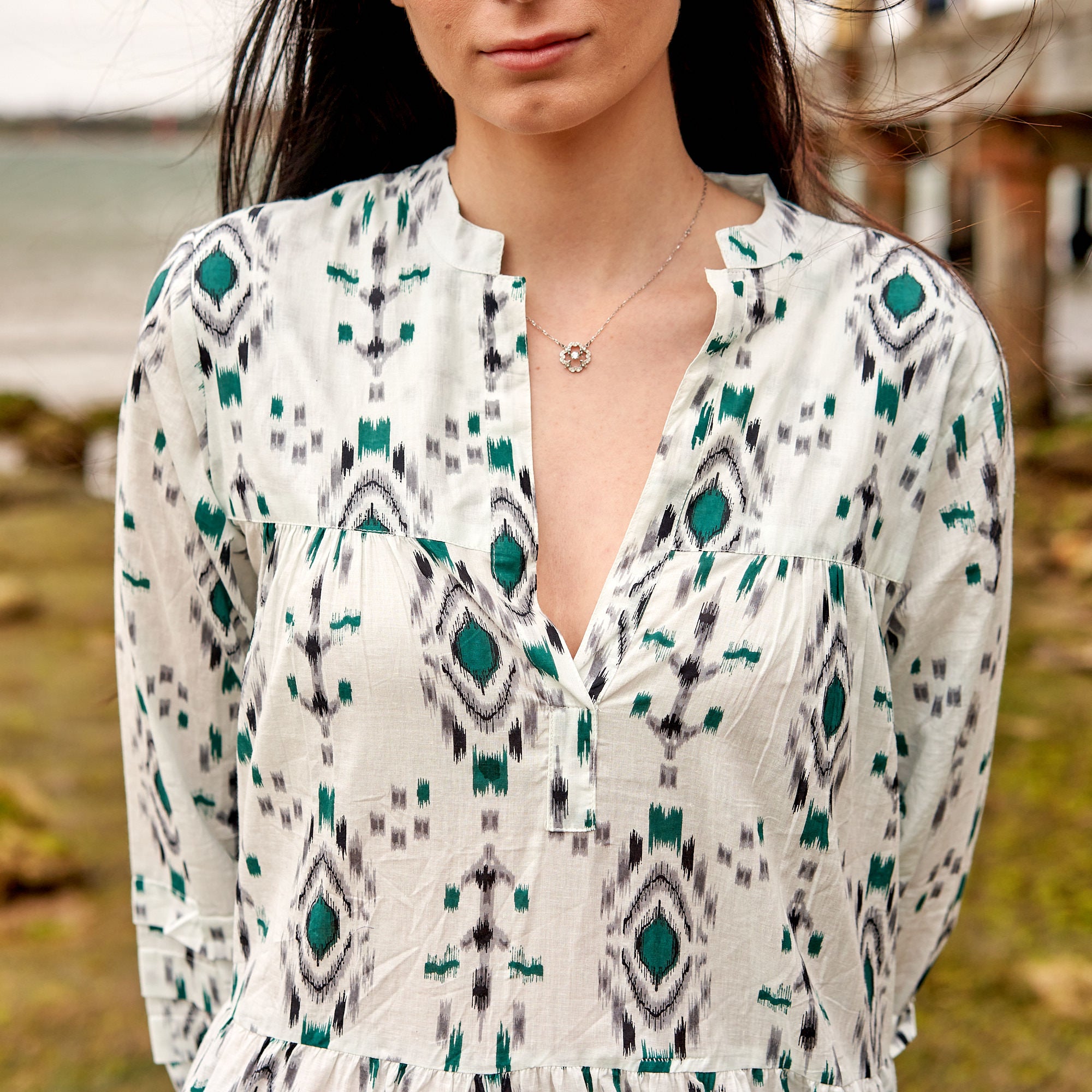 Long sleeve block print maxi dress, effortless summer fashion
Handmade cotton maxi dress, airy and comfortable for warm weather