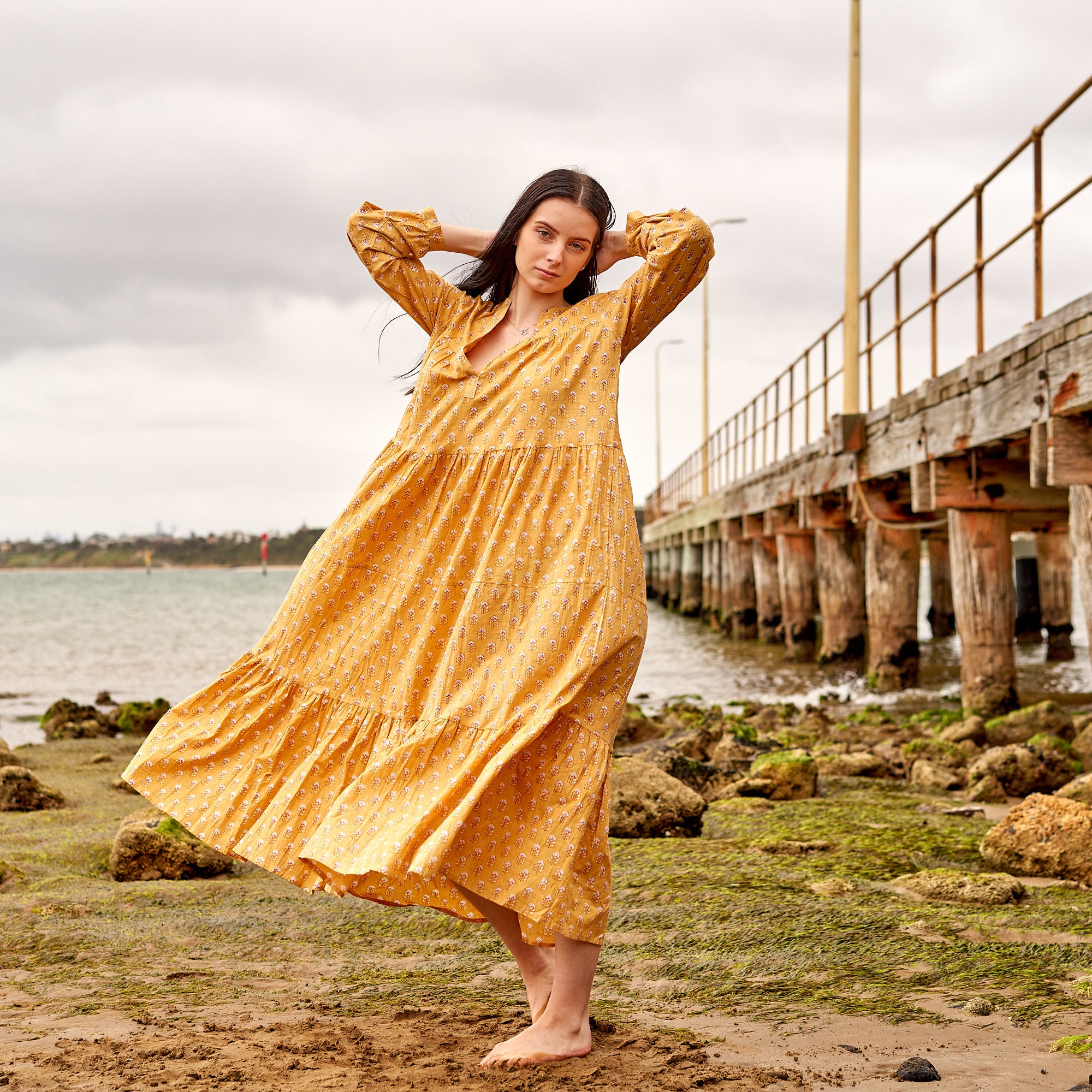Golden Summer' 100% Cotton Maxi Dress
