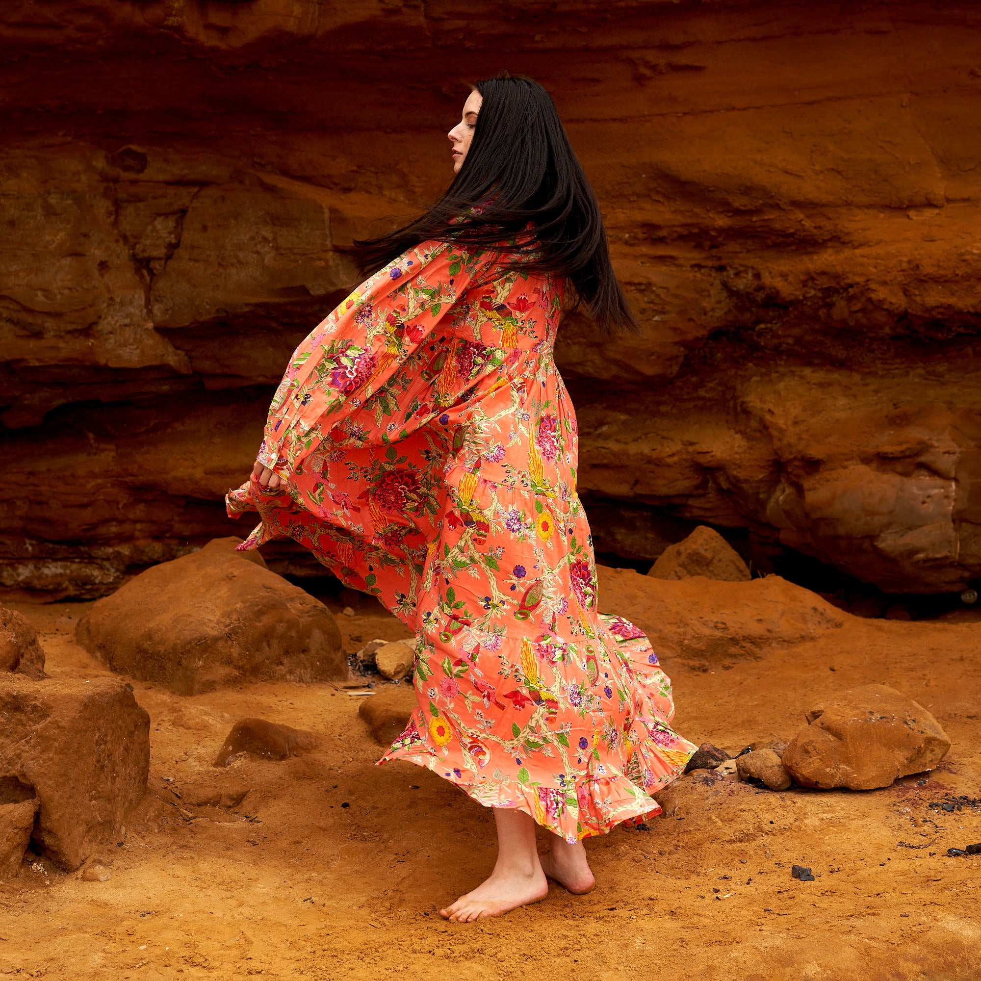 'Citrine Blooms' 100% Cotton Maxi Dress