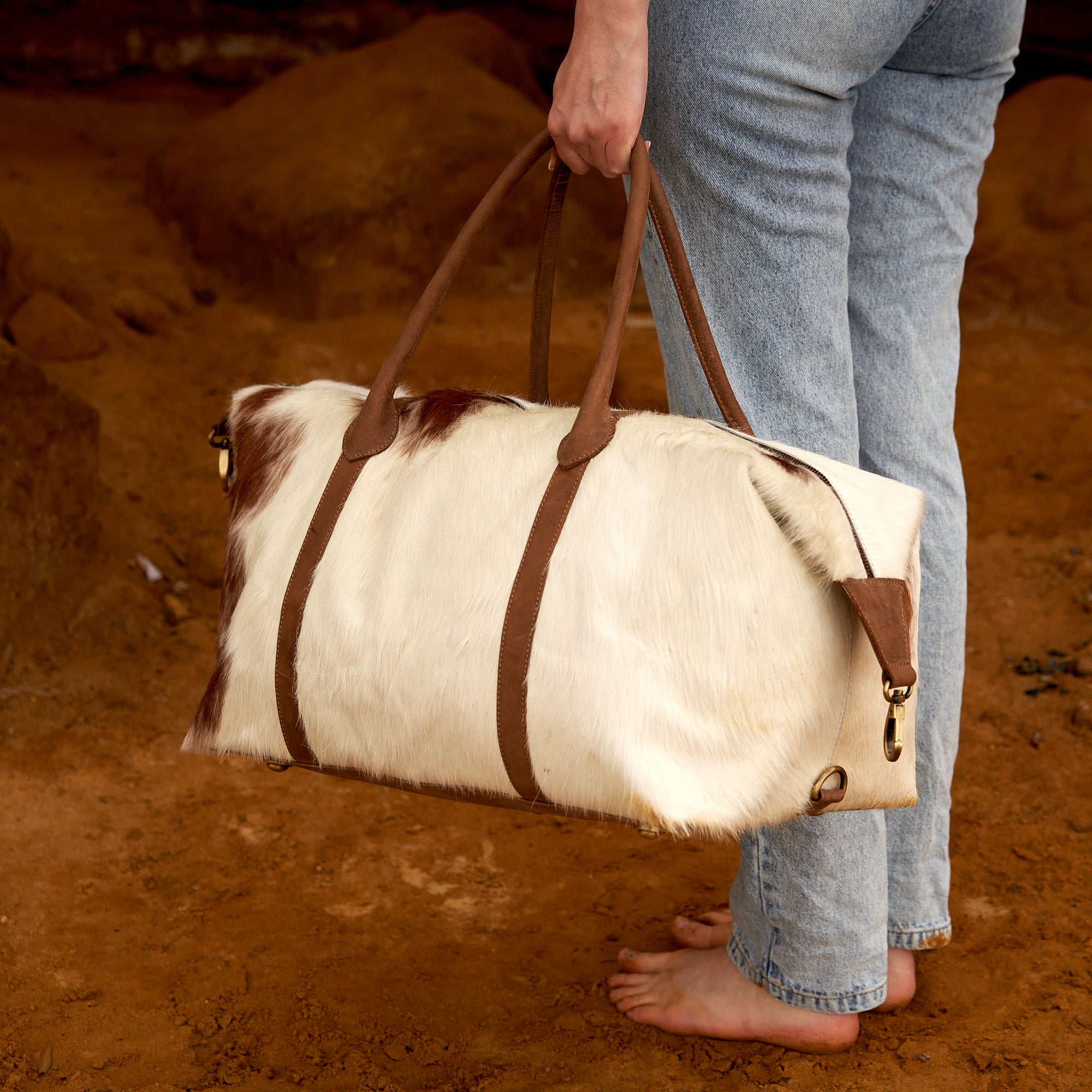Original Cowhide Leather Duffle Bag - Boho Traveller