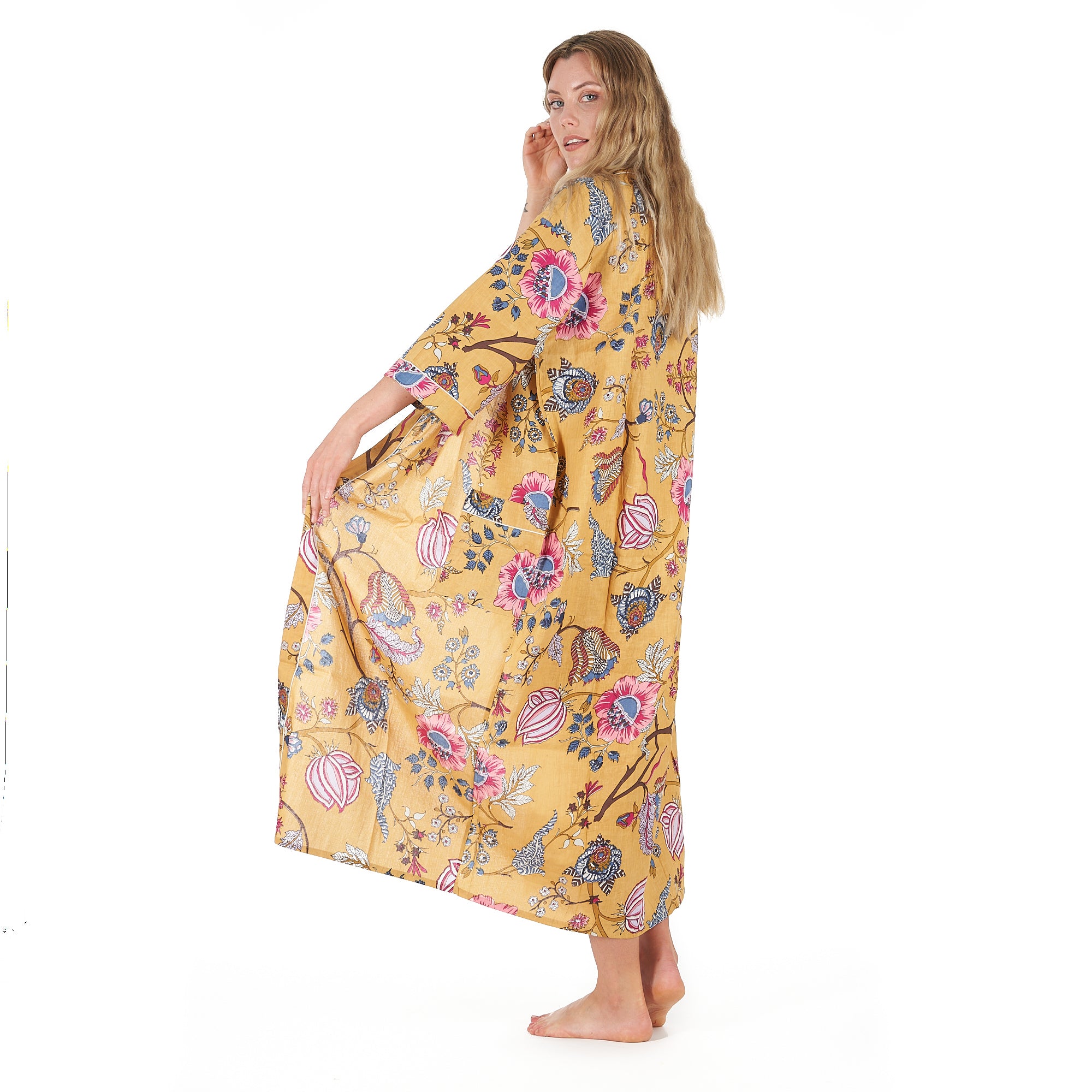 'Yellow Rendezvous' 100 Cotton Kimono Robe