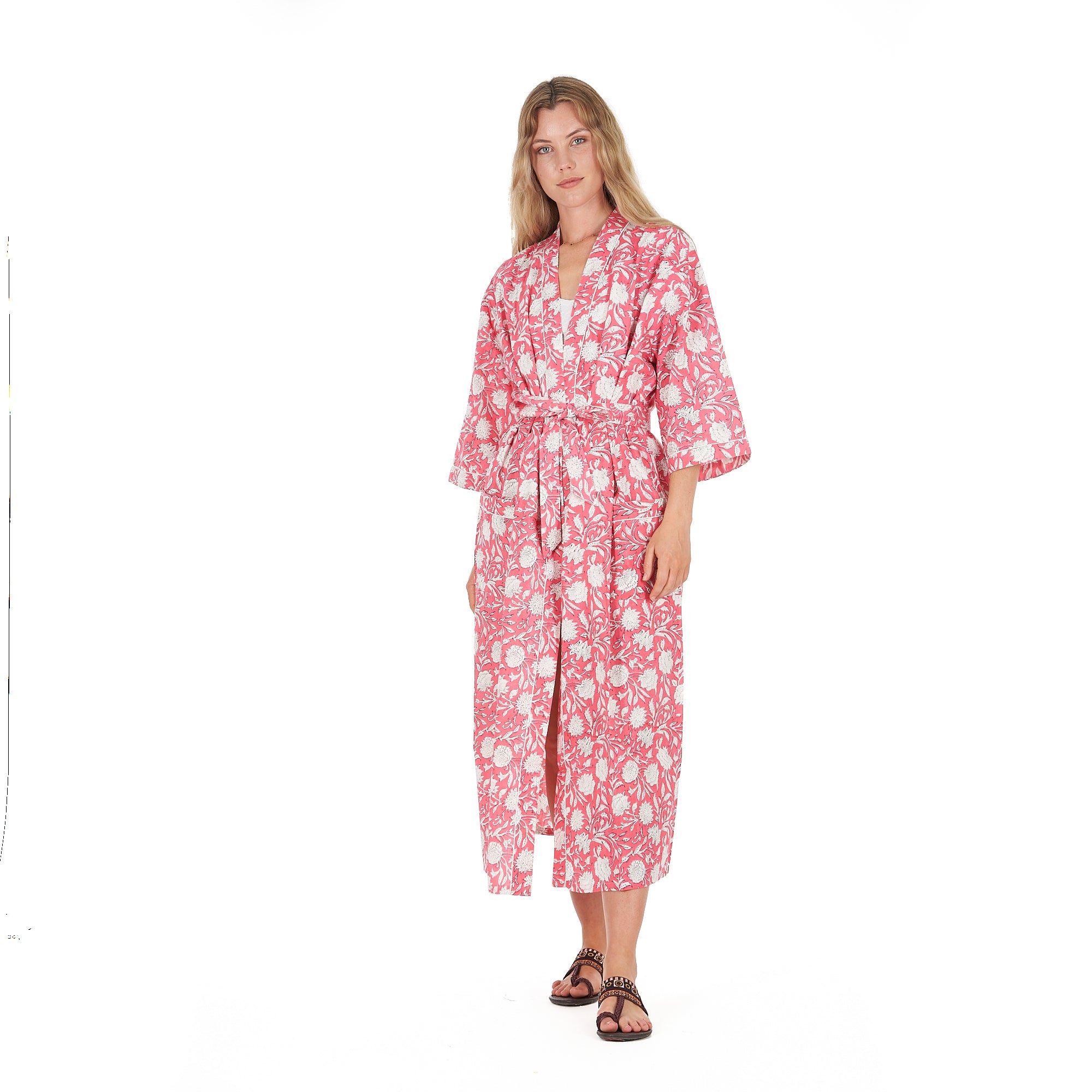 'White Blossom Bliss' 100% Cotton Kimono Robe