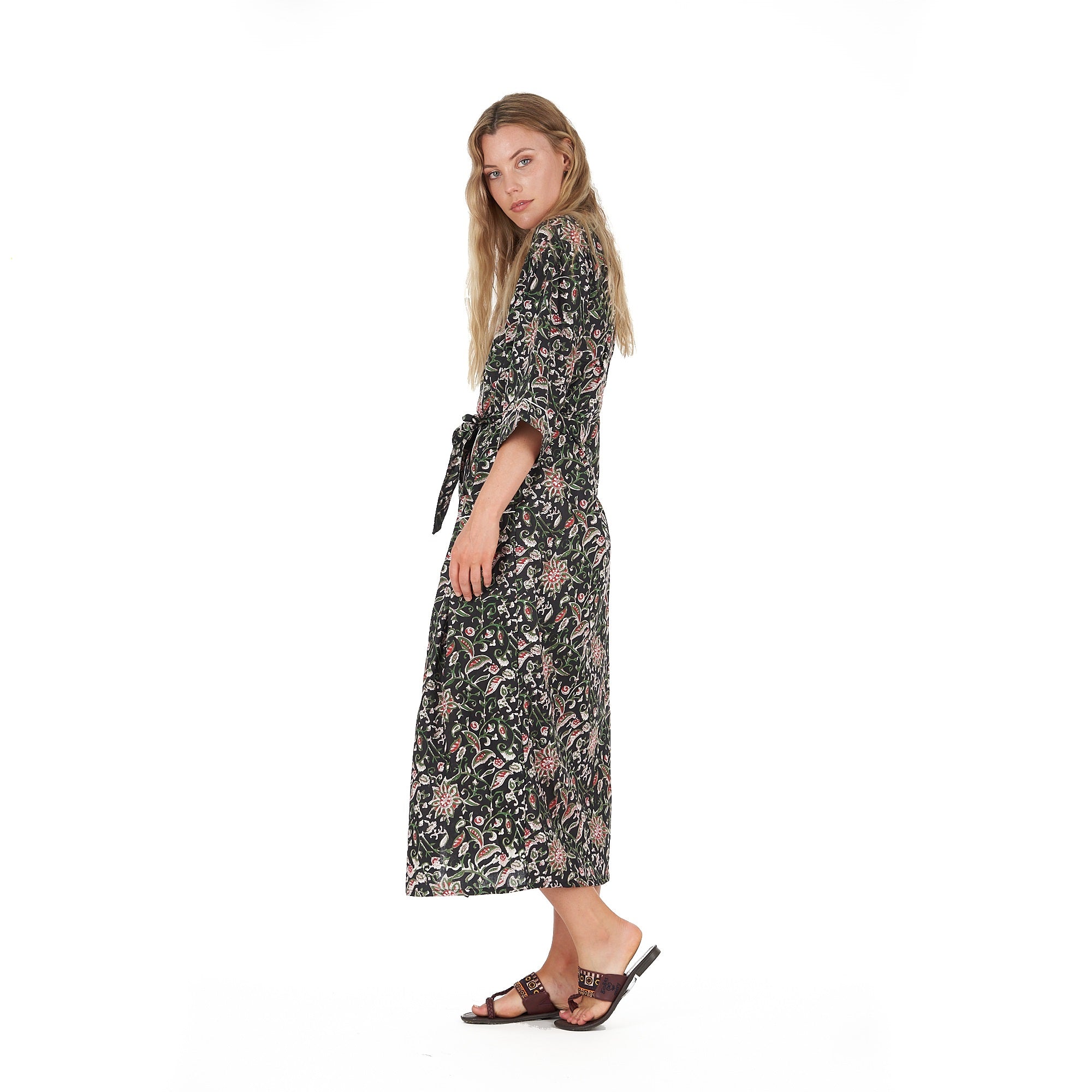 'Noir Oasis' 100% Cotton Kimono Robe