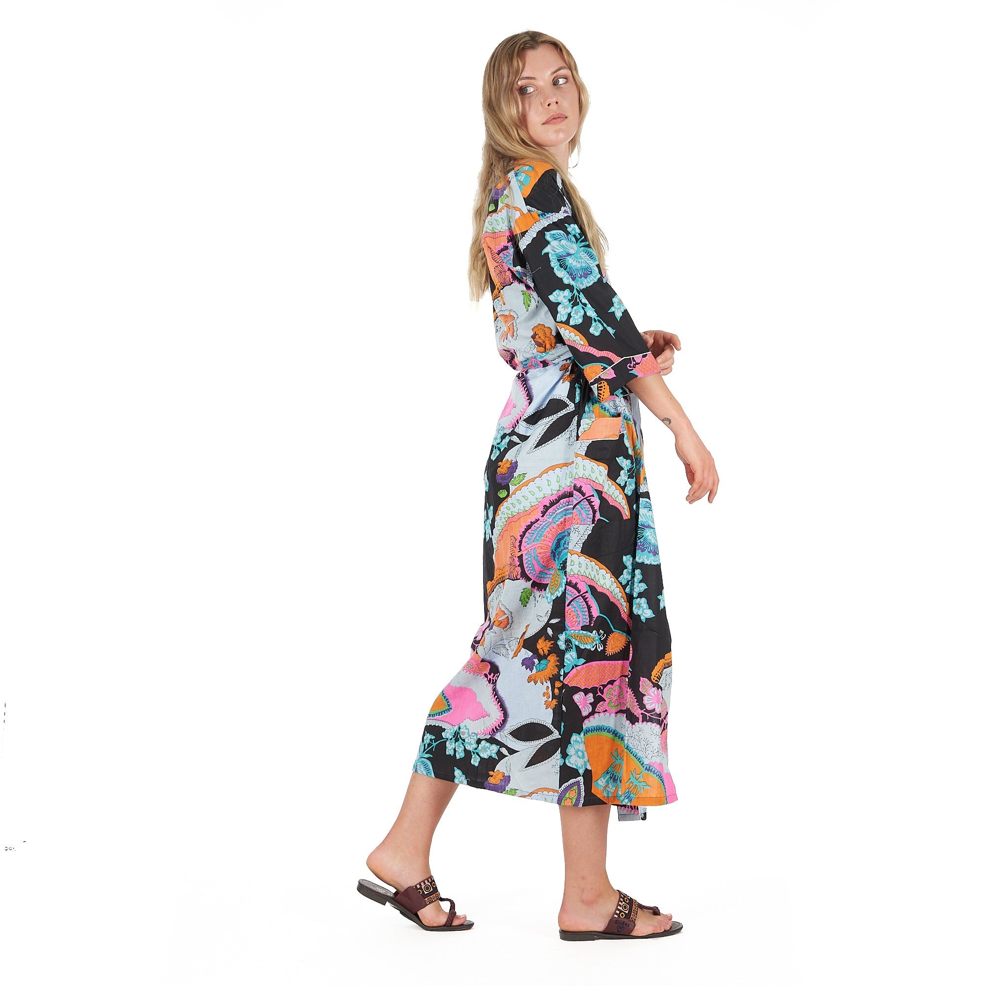 'Moonlit Flora" 100% Cotton Kimono Robe