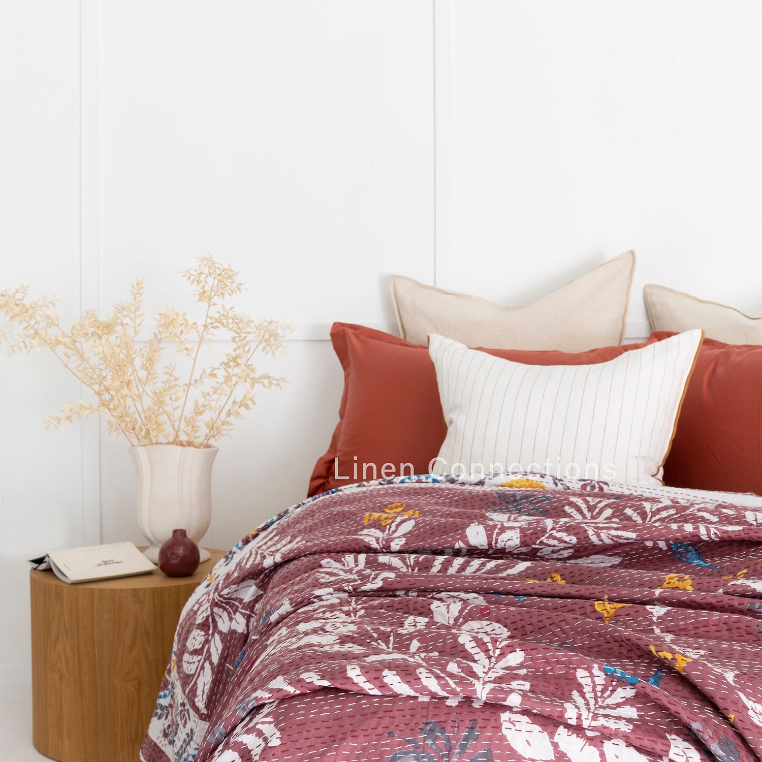Linen Connections Indian Kantha Quilt - Red Bath