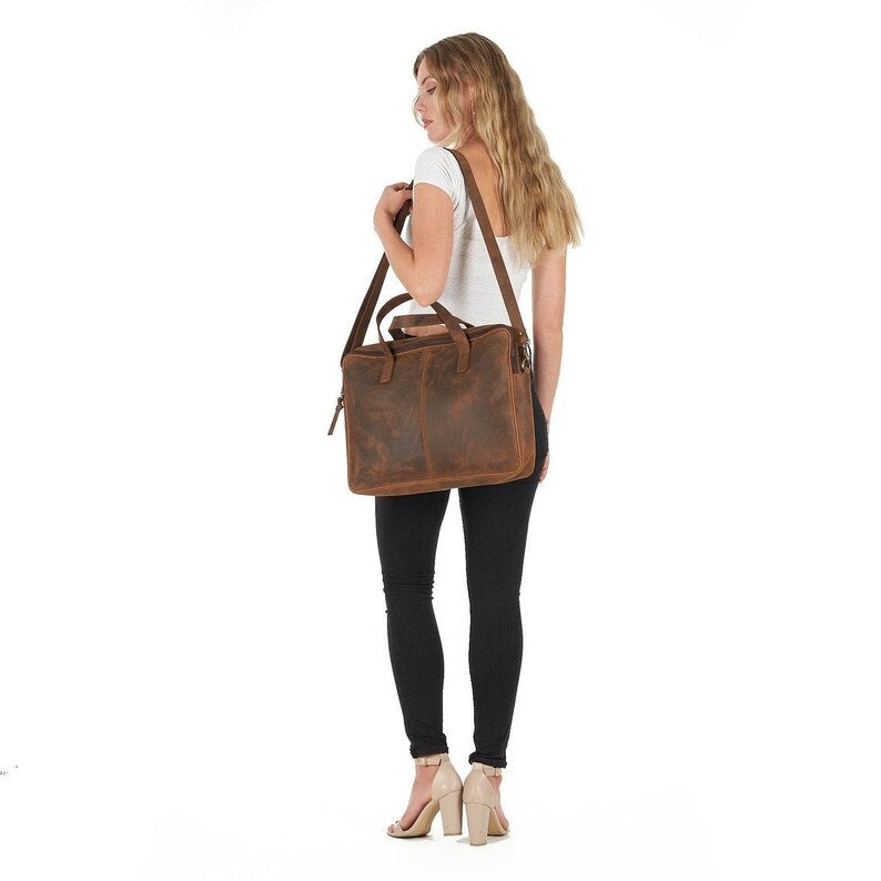 Rustic Leather Laptop Bag - Ivaan