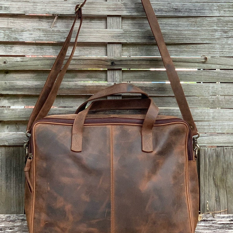Rustic Leather Laptop Bag - Ivaan