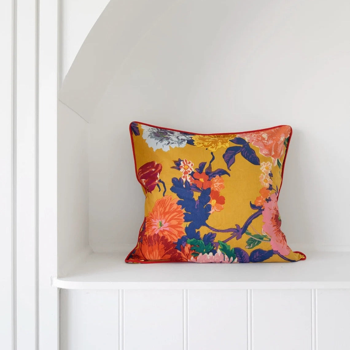 Mexican Frida Floral Cotton Cushion Cover - Anthro Mustard