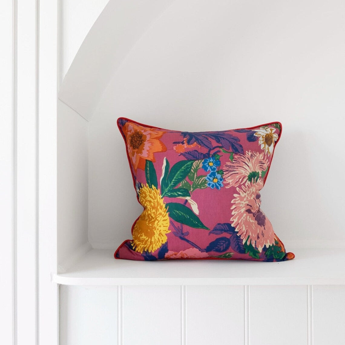 Mexican Frida Floral Cotton Cushion Cover - Anthro Fuchsia