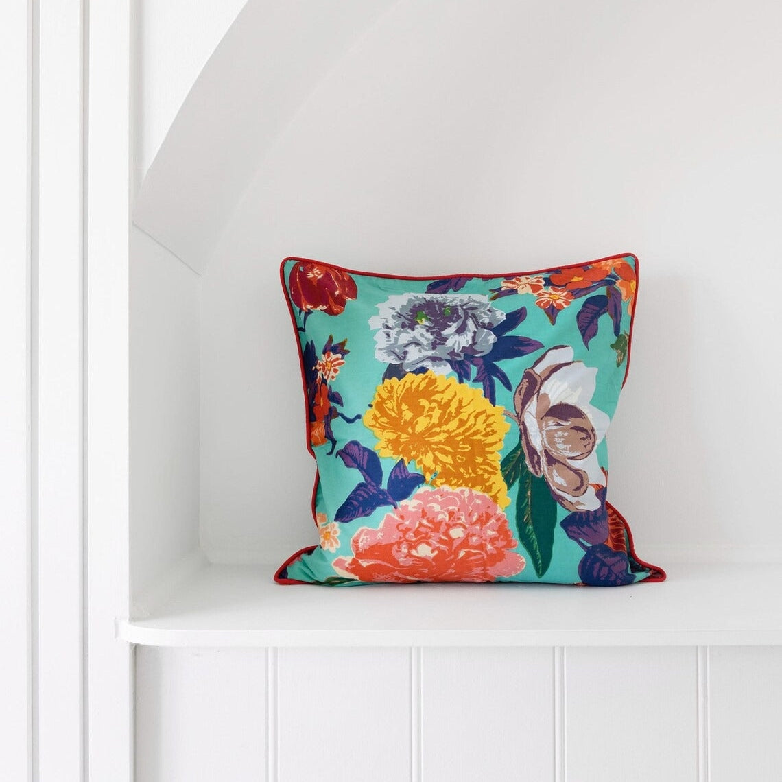 Mexican Frida Floral Cotton Cushion Cover - Anthro Green