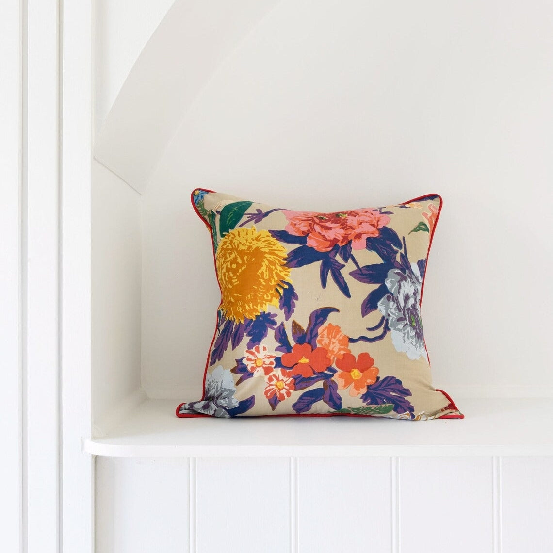 Mexican Frida Floral Cotton Cushion Cover - Beige Anthro Floral