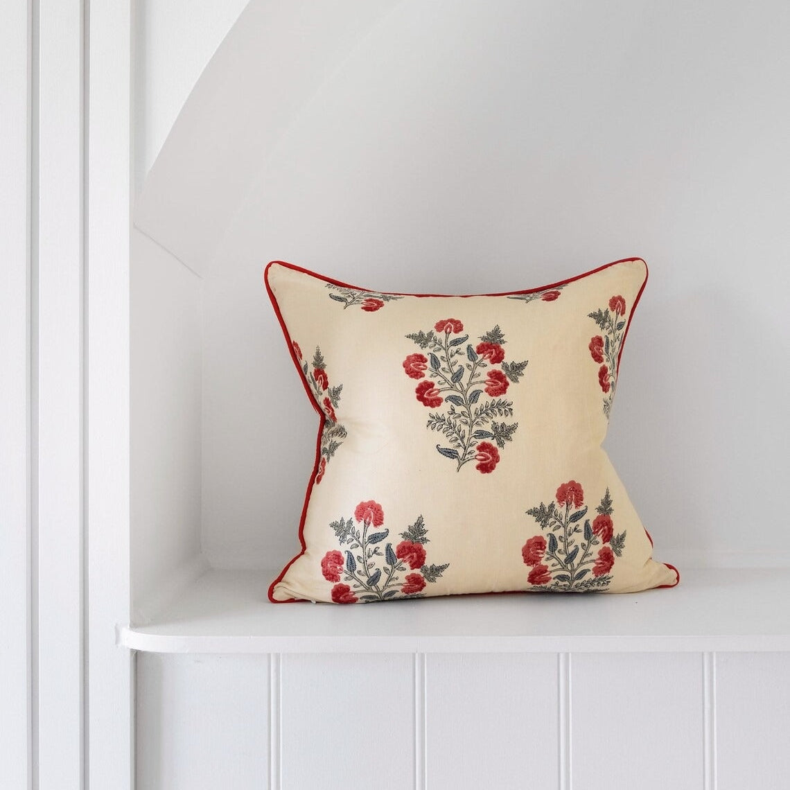 Mexican Frida Floral Cotton Cushion Cover - White Garden Bloom