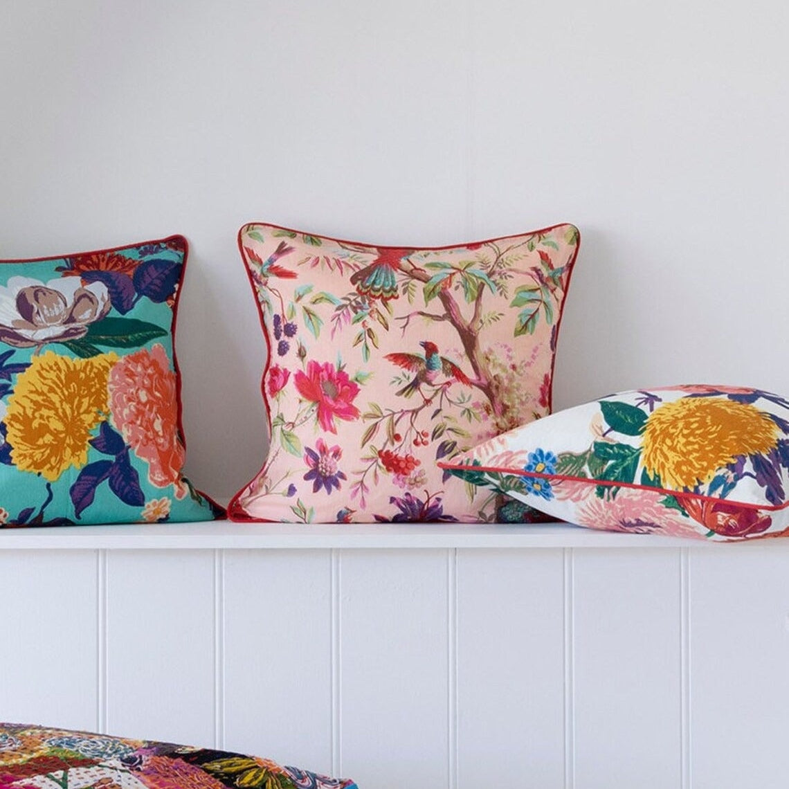 Mexican Frida Floral Cotton Cushion Cover - Pink Tree Of Bird