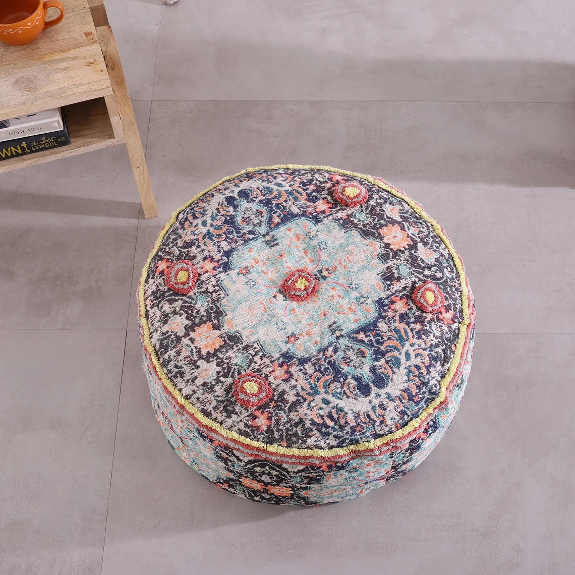 Moroccan Ottoman Cushion Cover, Pouf - Round Footstool