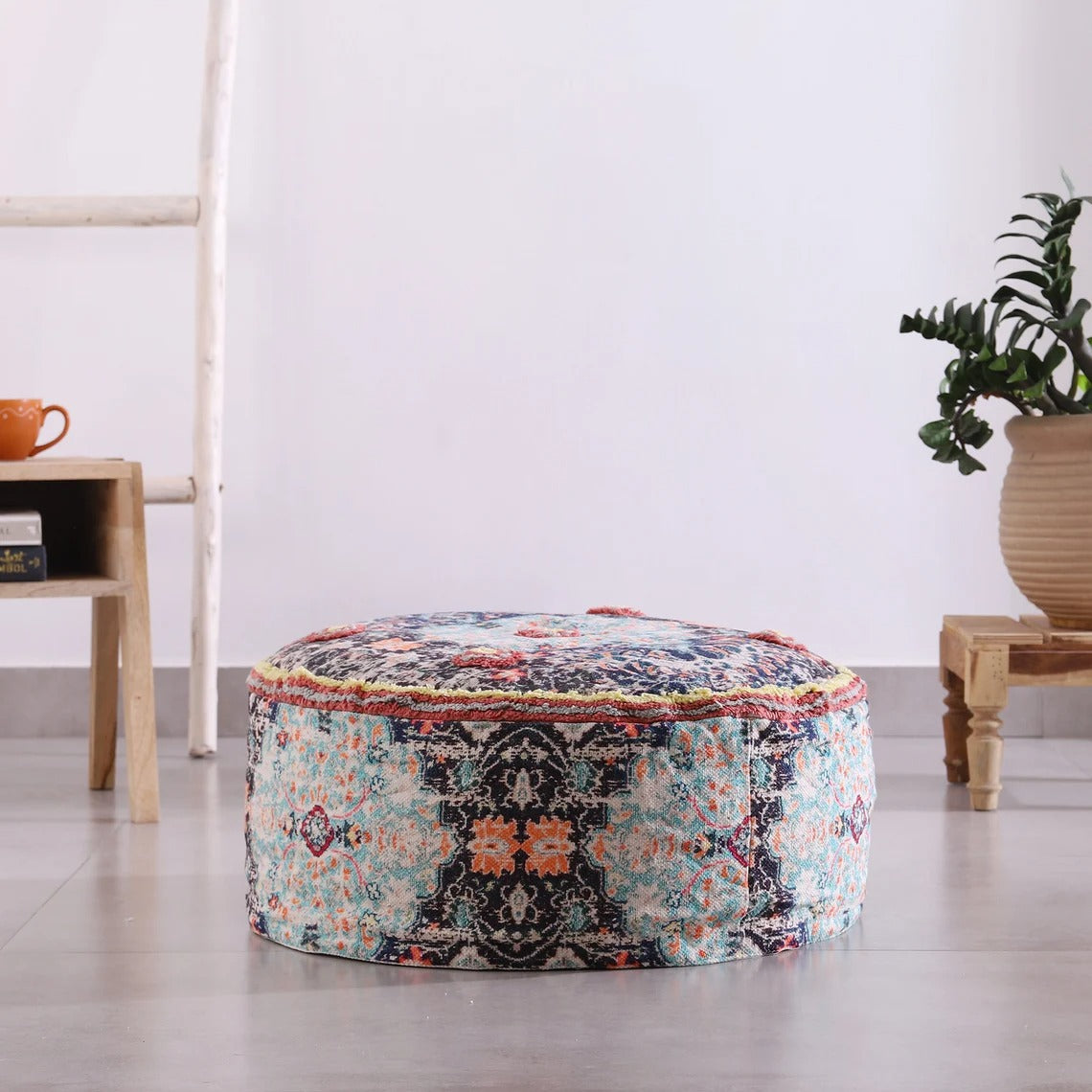 Moroccan Ottoman Cushion Cover, Pouf - Round Footstool