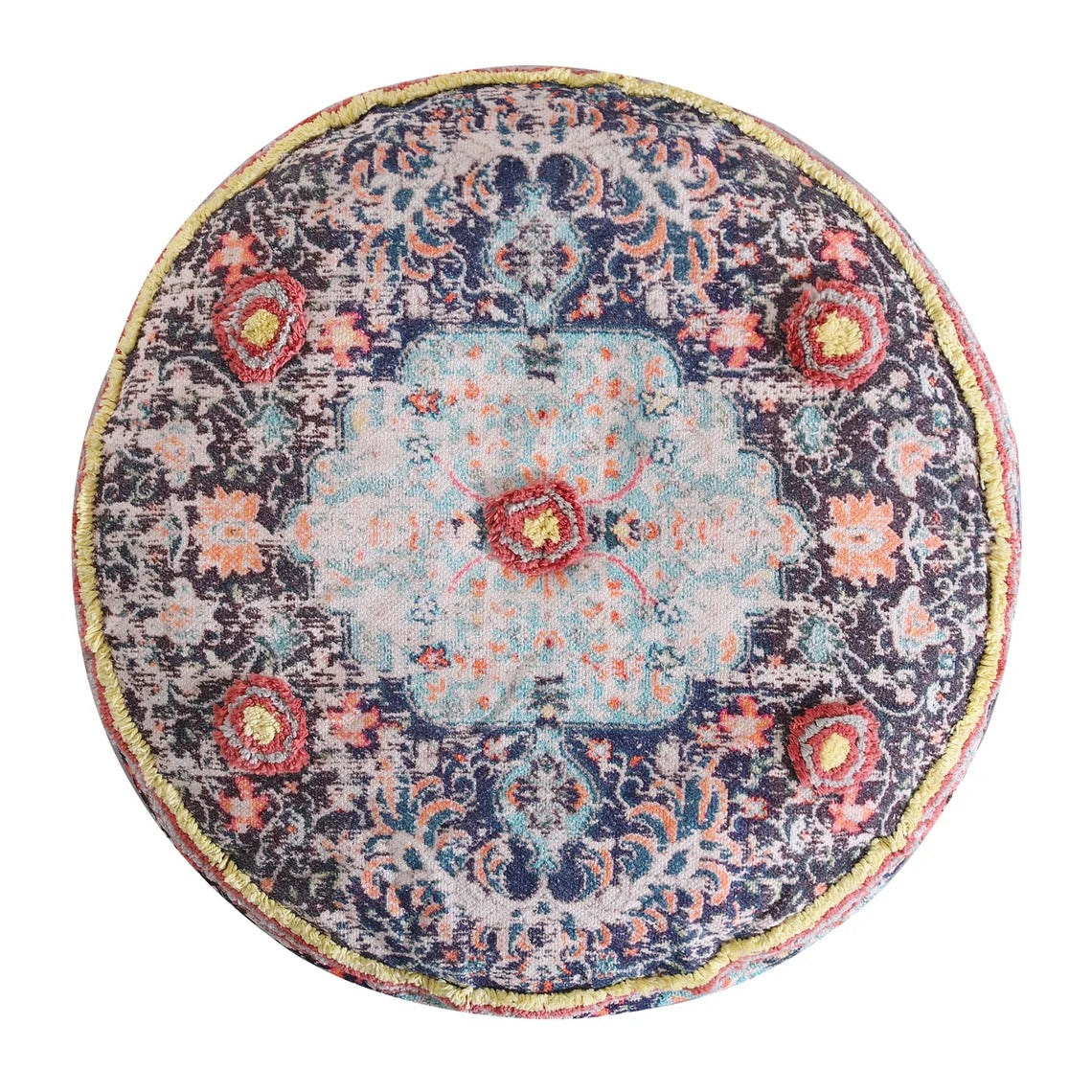 Moroccan Ottoman Cushion Cover, Pouf - Round Footstool