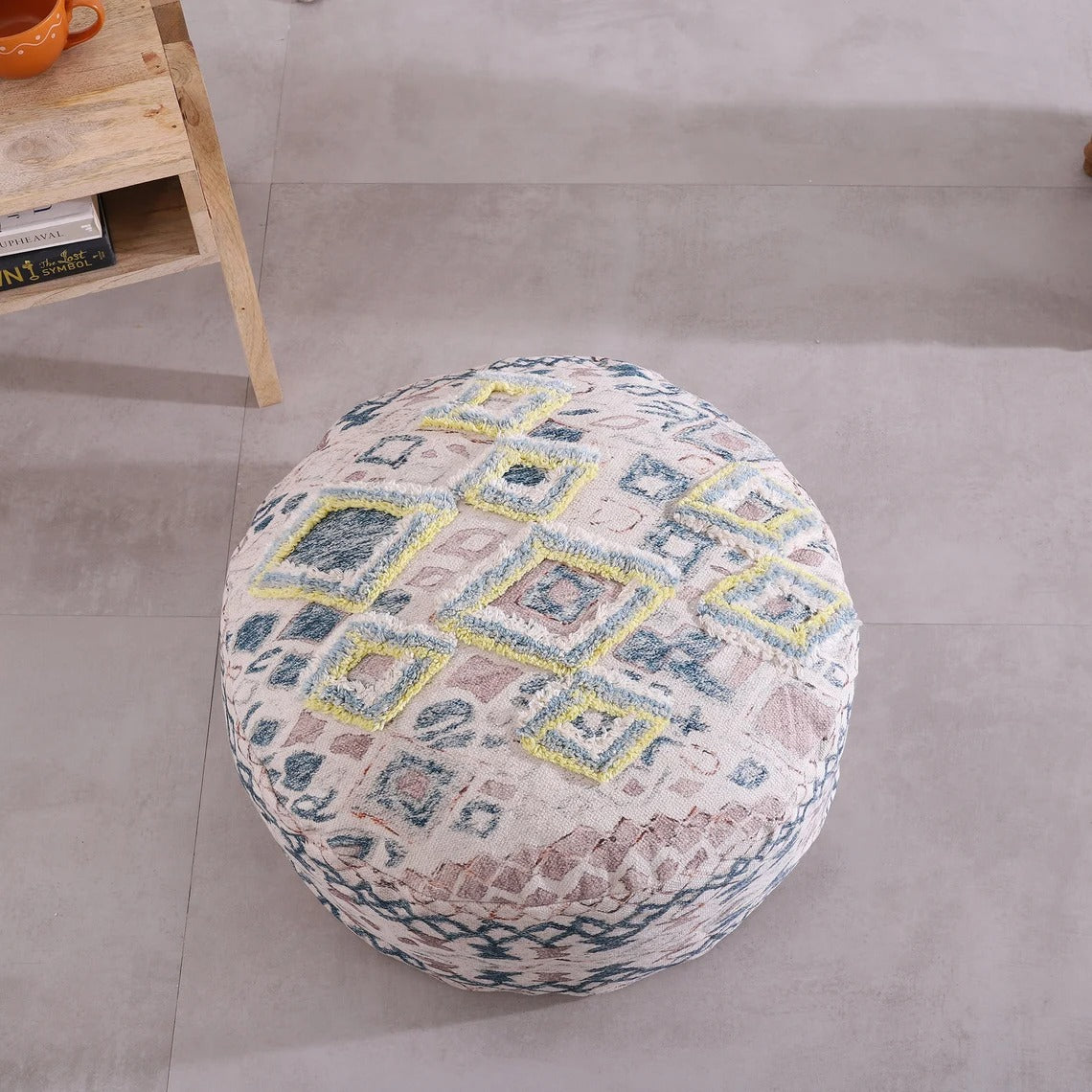 Moroccan Ottoman Cushion Cover, Pouf, Footstool - Pale Circle