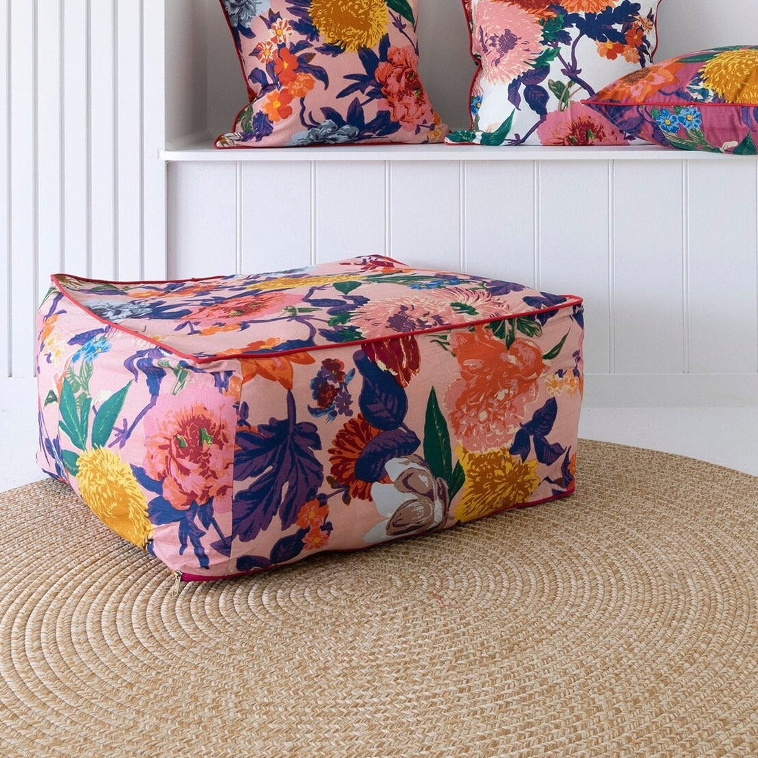 Moroccan Frida Ottoman Cover, Cushion Cover- Pink Verdant
