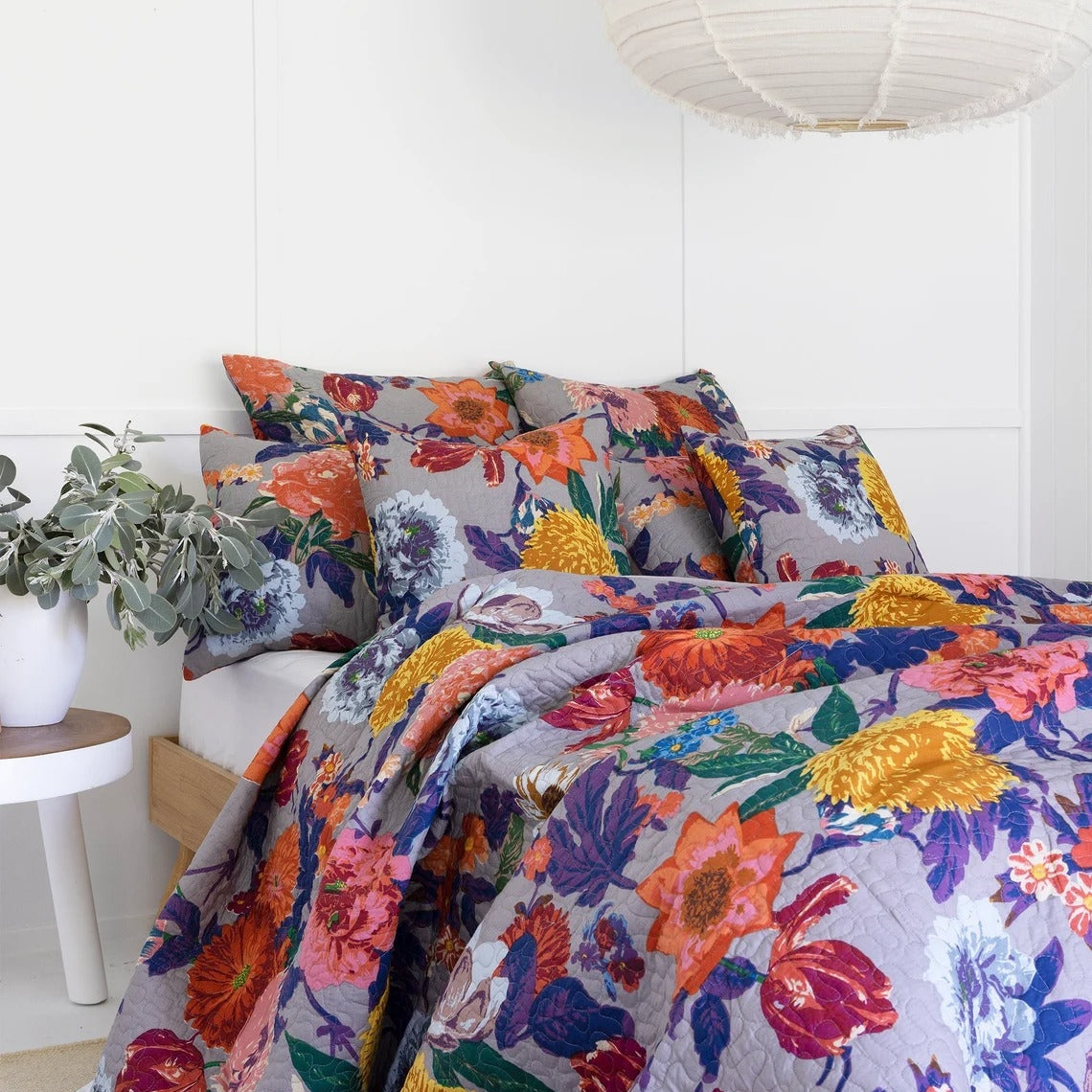 Floral Cotton Quilt Bedspread Comforter Duvet- Purple Anthro