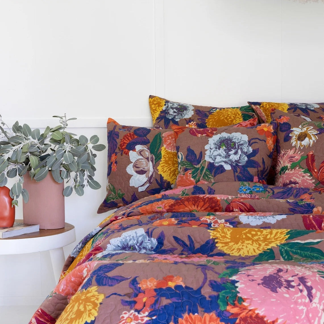 Floral Cotton Quilt Bedspread Comforter Duvet- Pink Anthro