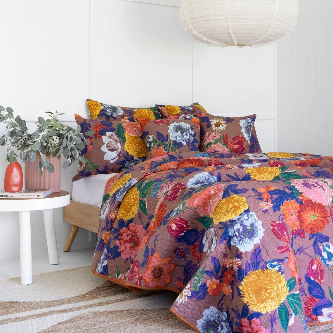 Floral Cotton Quilt Bedspread Comforter Duvet- Pink Anthro