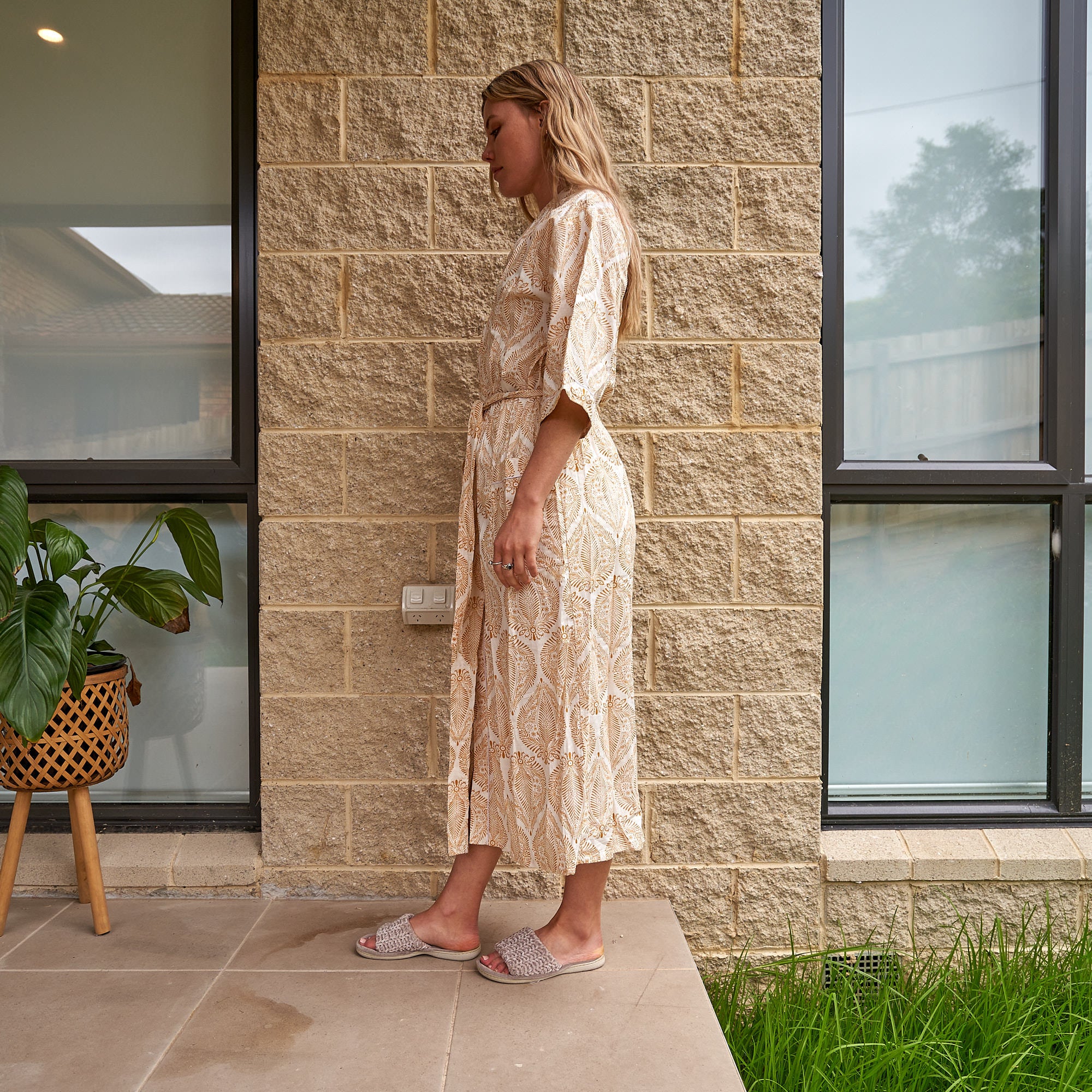 'Earthly Echoes' 100% Cotton Kimono Robe