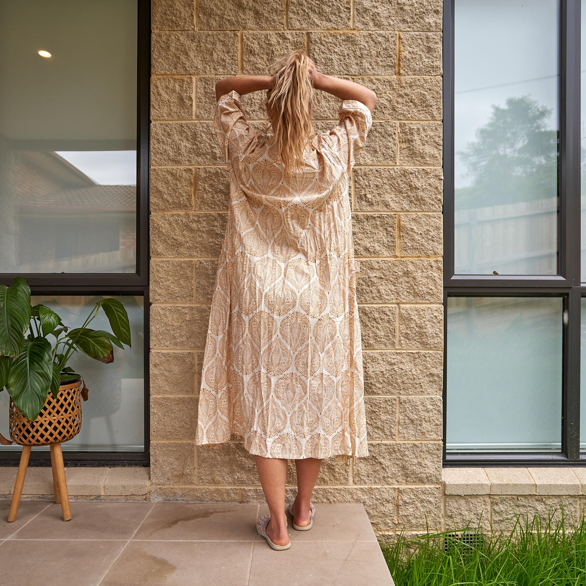 'Earthly Echoes' 100% Cotton Kimono Robe