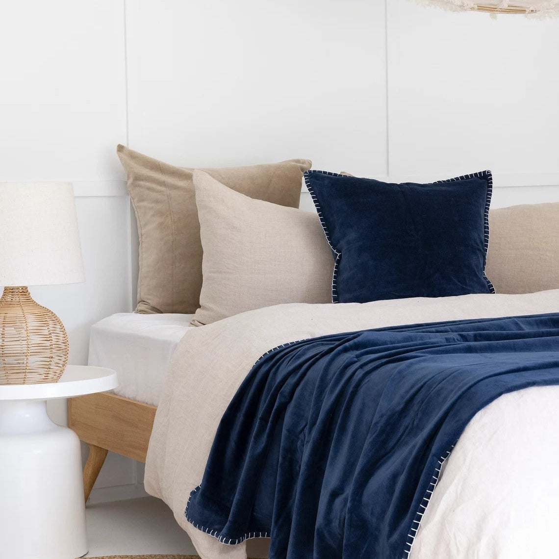 Luxury Rustic Velvet Cotton Throw Blanket - Boho Blue