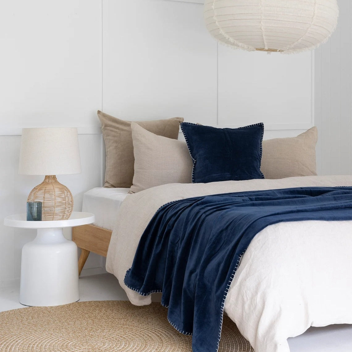 Luxury Rustic Velvet Cotton Throw Blanket - Boho Blue