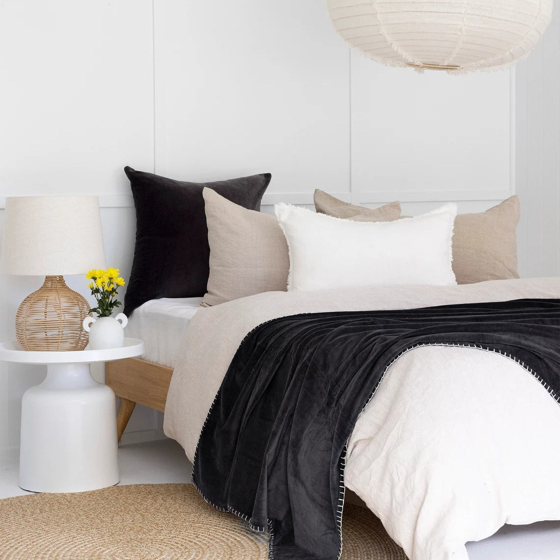 Luxury Cotton Throw Wool Rug Blanket - Boho Black