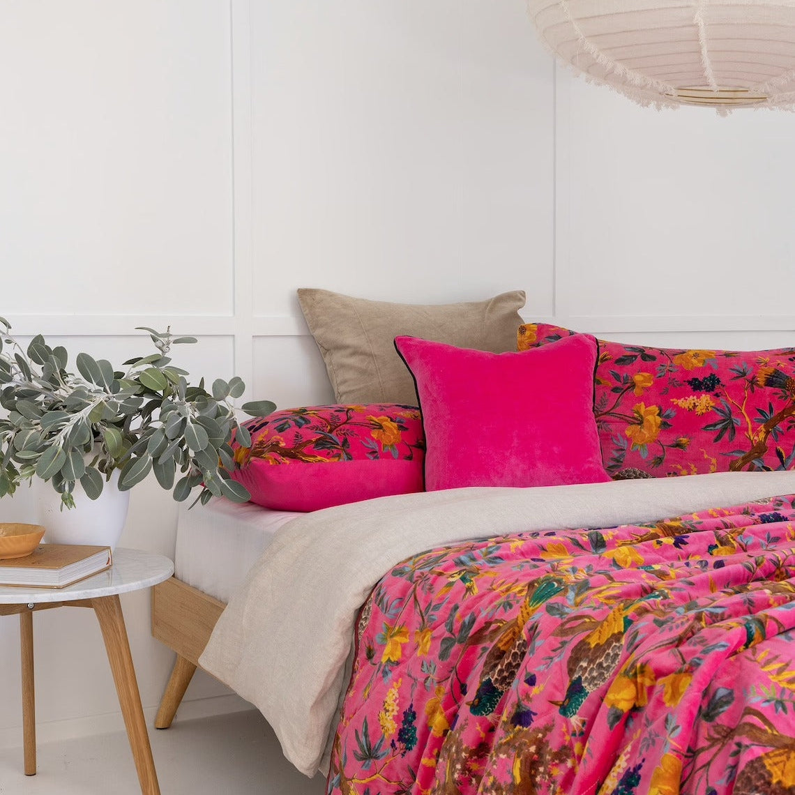 Velvet Floral Kantha Quilt - Bird Paradise